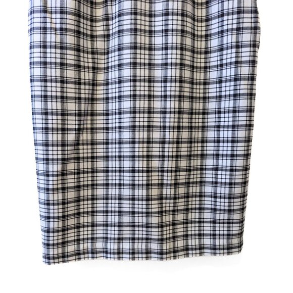 Vintage 90s Plaid Midi Skirt Black White Button Preppy Retro Secretary Size S - Picture 5 of 10